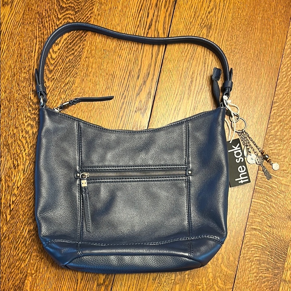 The Sak Dark Blue Sequoia Leather Shoulder Hobo with Charms
